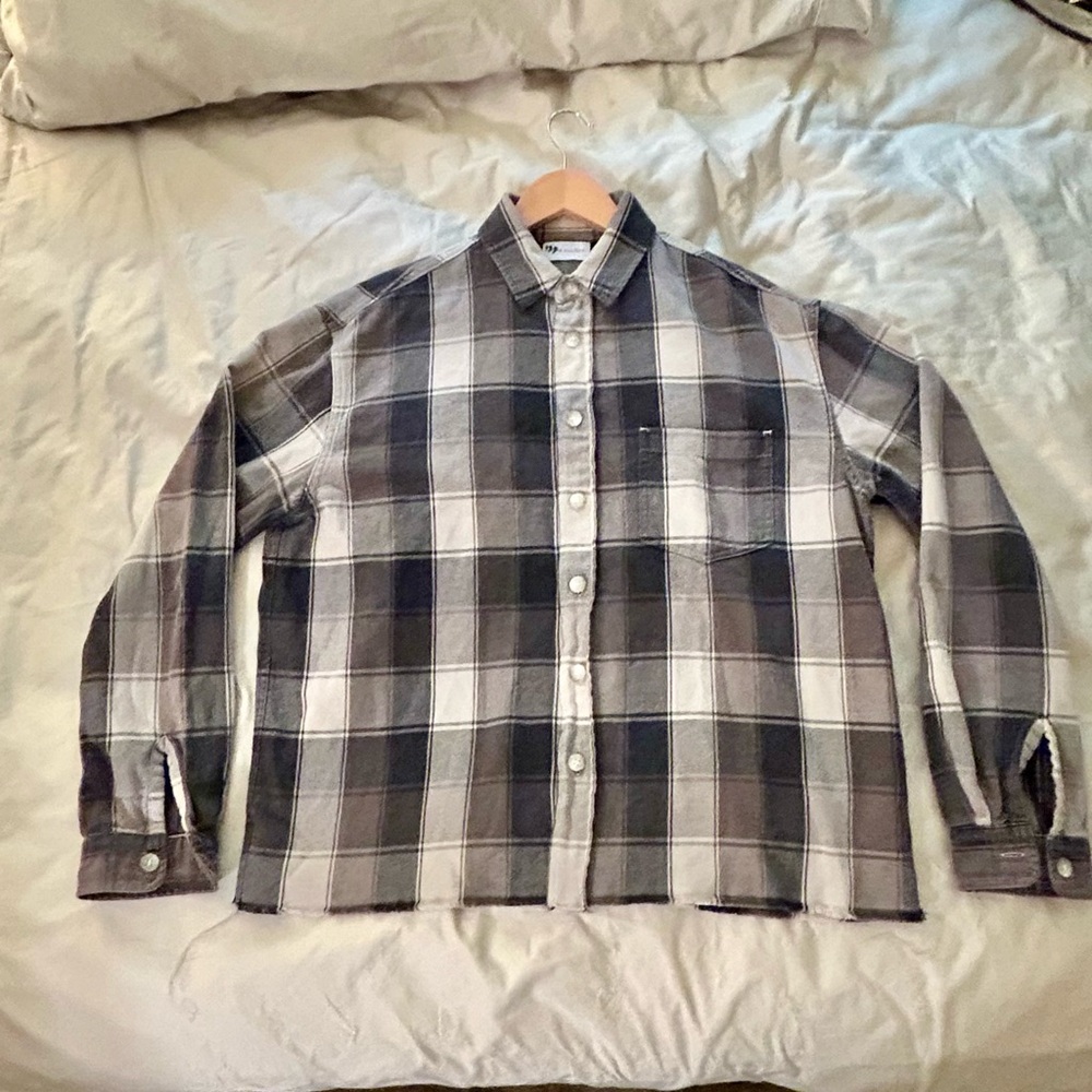 John Elliott Black and White Plaid Button Down Shirt